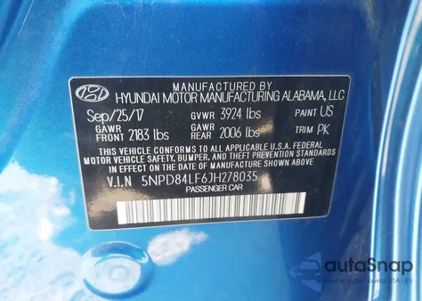 2018 Hyundai Elantra Sel from USA, damaged, VIN 5NPD84LF6JH278035
